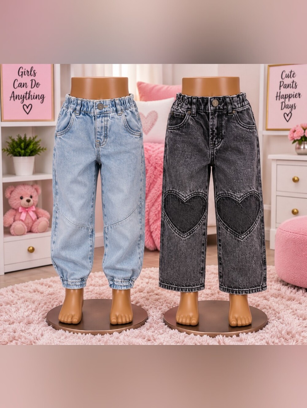 Old Navy Girls' Heart Patch Denim Jeans - Light Blue & Washed Black